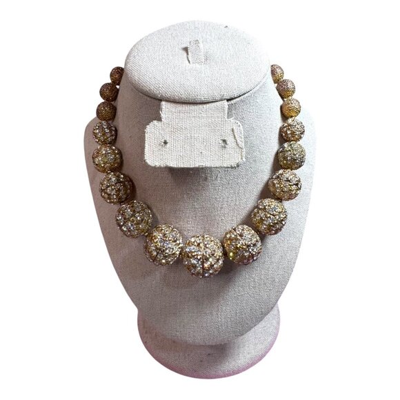 Vintage Scaasi Gold-Tone Demi Parure Runway Rhinestone Beaded Statement Necklace - Picture 2 of 8